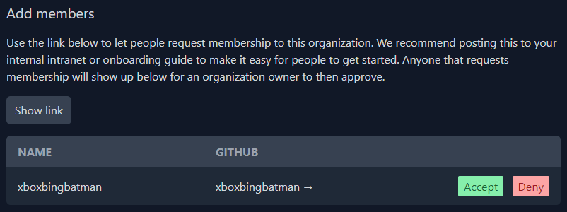 Screenshot of add member UI